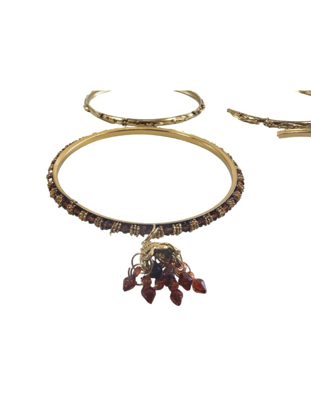 6 Indian Bollywood Gold Bangle Bracelets Multicolor Beads & Dangling Charms - Picture 5 of 15